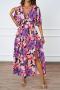 sexy non-stretch flower batch printing deep v high slit maxi dress_Green_Light Purple_Purple
