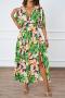 sexy non-stretch flower batch printing deep v high slit maxi dress_Green