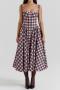 casual non-stretch plaid print sling with pockets midi dress_Magenta