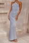 sexy non-stretch simple solid color halter neck backless slim maxi dress_Black_Pink_Sky Blue