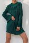 casual high stretch pure color bell-sleeve pleated mini dress_Green