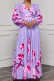 new stylish plus-size non-stretch 3-color flowers batch printing maxi dress_Deep Yellow_Blue_Light Purple
