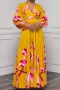 new stylish plus-size non-stretch 3-color flowers batch printing maxi dress_Deep Yellow