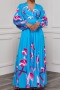 new stylish plus-size non-stretch 3-color flowers batch printing maxi dress_Deep Yellow_Blue
