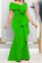new stylish plus-size slight stretch 3-color bow slanted collar slim maxidress_White_Red_Green