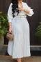 new plus-size non-stretch 5-color three-quarter sleeves maxi dress(with belt)_White