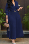 new plus-size non-stretch 5-color three-quarter sleeves maxi dress(with belt)_White_Pink_Red_Magenta_Dark Blue