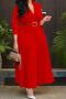 new plus-size non-stretch 5-color three-quarter sleeves maxi dress(with belt)_White_Pink_Red