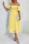casual non-stretch 7-colors solid color pleated puff sleeve midi dress_Black_Magenta_Yellow