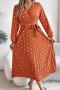 casual non-stretch 5 colors dot batch printing v-neck midi dress_Pink_Rose Red_Orange