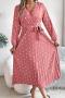 casual non-stretch 5 colors dot batch printing v-neck midi dress_Pink