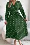 casual non-stretch 5 colors dot batch printing v-neck midi dress_Pink_Rose Red_Orange_Green