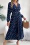 casual non-stretch 5 colors dot batch printing v-neck midi dress_Pink_Rose Red_Orange_Green_Dark Blue