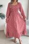 casual non-stretch 3 colors square neck dot batch printing midi dress_Pink