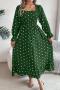 casual non-stretch 3 colors square neck dot batch printing midi dress_Pink_Red_Green