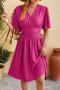 casual plus size non-stretch 8-colors solid color v-neck midi dress_Black_White_Pink_Magenta