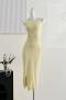 sexy non-stretch 8-colors solid color slim backless slit midi dress_Black_Red_Yellow