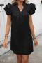 new casual plus-size non-stretch 4-color v-neck sleeveless mini dress_Black