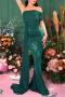 elegant plus size slight stretch plain color padded off shoulder long ribbon maxi dress_Black_Green