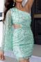 xs-l sexy slight stretch sequin mesh patchwork one shoulder bodycon mini dress_Black_Aqua Green