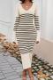 sexy slight stretch stripe knitted v-neck long sleeve bodycon midi dress_Black_White_Dark Blue_Beige