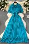 casual slight stretch 6-color chiffon patchwork lace-up maxi dress(with liner)_Black_Red_Magenta_Yellow_Blue