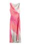 casual non-stretch satin tie-dye printing crew neck shirring midi dress_Pink