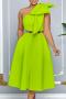 casual plus size slight stretch bow-knot decor with belt midi dress_Black_White_Red_Light Green