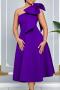 casual plus size slight stretch bow-knot decor with belt midi dress_Black_White_Red_Light Green_Purple