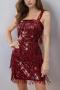new slight stretch solid color tassels sequins mini tank dress(with liner)_Pink_Red_Rose Red
