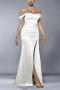 new stylish slight stretch padded 11-color satin one shoulder slit maxi dress_White