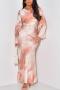 casual plus size non-stretch 3 colors tie-dye printing maxi dress_Black_Pink