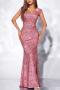 new plus-size slight stretch padded sequins with liner suspender maxi dress_Black_Pink
