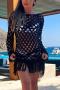 new sexy slight stretch 3 colors cutout tassels decor cover-up_Black