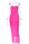 sexy slight stretch 3 colors lace trim sling slit midi dress_Magenta