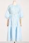 casual non-stretch pearl belt crew neck puff sleeve midi dress_Sky Blue