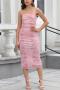 sexy slight stretch 5 colors flower batch printing sling midi dress_Pink
