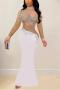 sexy plus size slight stretch rhinestone hollow see through maxi dress_Black_White