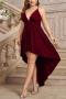 sexy plus size non-stretch solid color sling backless asymmetric maxi dress_Black_Rose Red