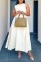 casual non-stretch simple solid color sleeveless loose midi dress_White