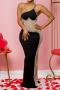 sexy plus size slight stretch mesh stitching rhinestone pearl decor maxi dress_Black