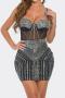 sexy plus size slight stretch rhinestone decor sling slim padded mini dress_Black