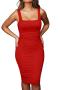 sexy slight stretch solid color tight sling shirring midi dress_Black_White_Red