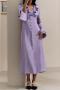 casual non-stretch satin v-neck ruffle solid color midi dress_Haze Blue_Light Purple