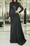 elegant plus size slight stretch sequin padded long ribbon maxi dress_Black