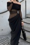 xs-l sexy stretch mesh see through off shoulder midi dress(new added colors)_Black