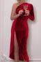 sexy slight stretch velvet solid color shirring slit midi dress_Red