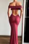 sexy slight stretch off shoulder backless shirring solid color maxi dress_Black_White_Rose Red