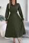 casual non-stretch lapel button pleated solid color midi dress_Rose Red_Green_Dark Green