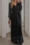 sexy non-stretch v-neck sequin decor with belt slit 5 colors maxi dress_Black